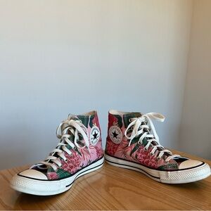 Converse Women's All Star High “Jungle Scene” Pink and Green Floral High-Tops